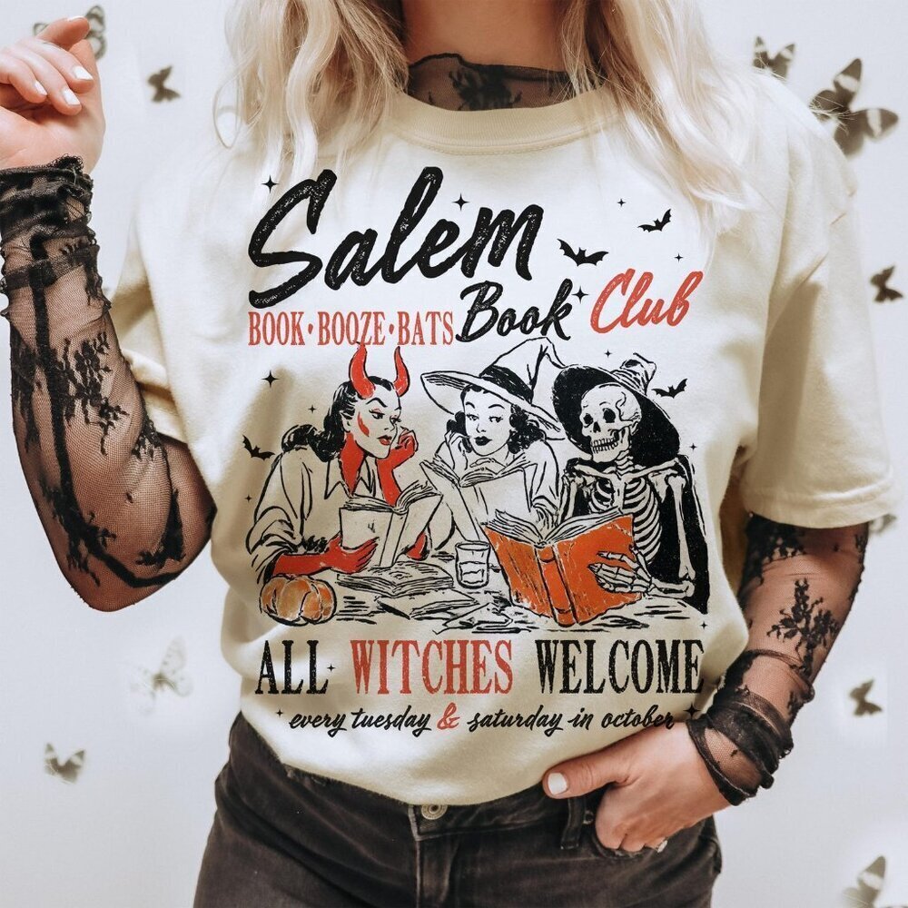 Witchy Book Club Shirt  Spooky Salem Book Lover Halloween Witch Tee .